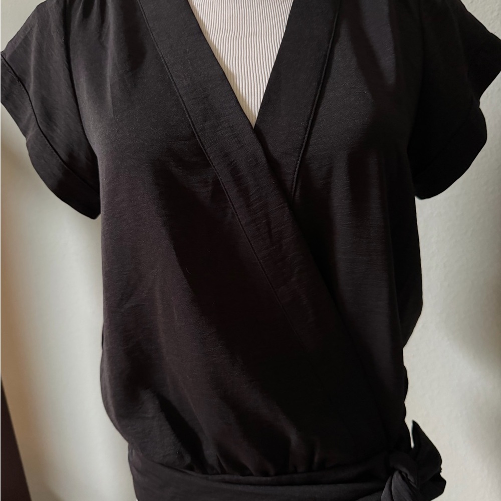 Nine West Black Faux Wrap Top